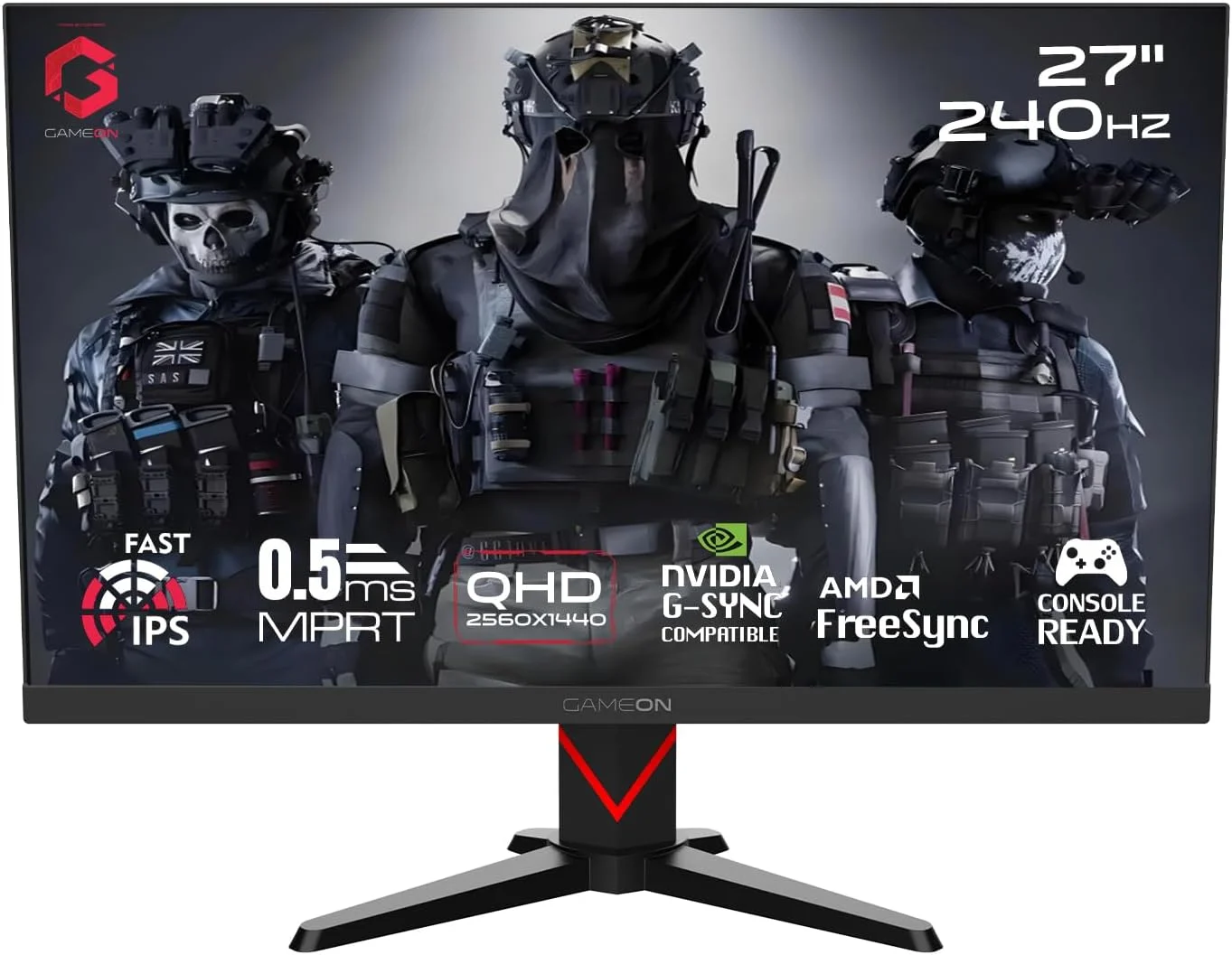 مانیتور گیمینگ 27 اینچی مشکی GAMEON GOMD27QHD240IPS سری Dominator – QHD 2560x1440، پنل Fast IPS، نرخ نوسازی 240 هرتز OC، زمان پاسخگویی 0.5 میلی‌ثانیه، HDR400، FreeSync & G-Sync، HDMI 2.1، سازگار با کنسول