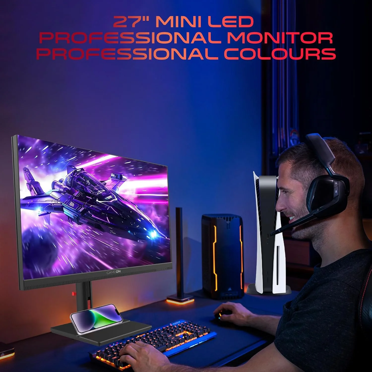 مانیتور گیمینگ 27 اینچی مشکی گیم‌آن مدل GOML27QHD240IPS Midnight Signature، رزولوشن 2560x1440p 2K QHD Fast IPS، نرخ تازه‌سازی 240 هرتز، پاسخ‌دهی فوق‌العاده سریع، HDMI 2.1، FreeSync/G-Sync، Crosshair، HDR، PS5، پشتیبانی از VRR.