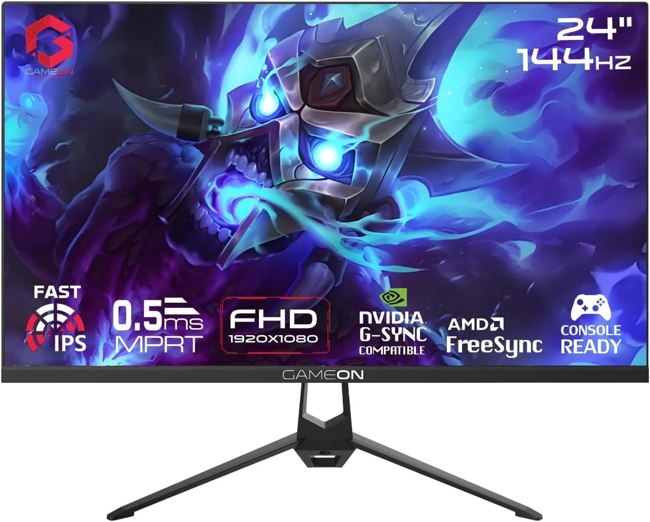 مانیتور گیمینگ 24 اینچ FHD گیم‌آن – IPS سریع 144 هرتز، 0.5 میلی‌ثانیه MPRT، HDR10، سازگار با FreeSync و G-Sync، HDMI 2.1 و DisplayPort، بلندگوهای داخلی، بدون پرش تصویر، نور آبی کم، آماده برای نصب VESA