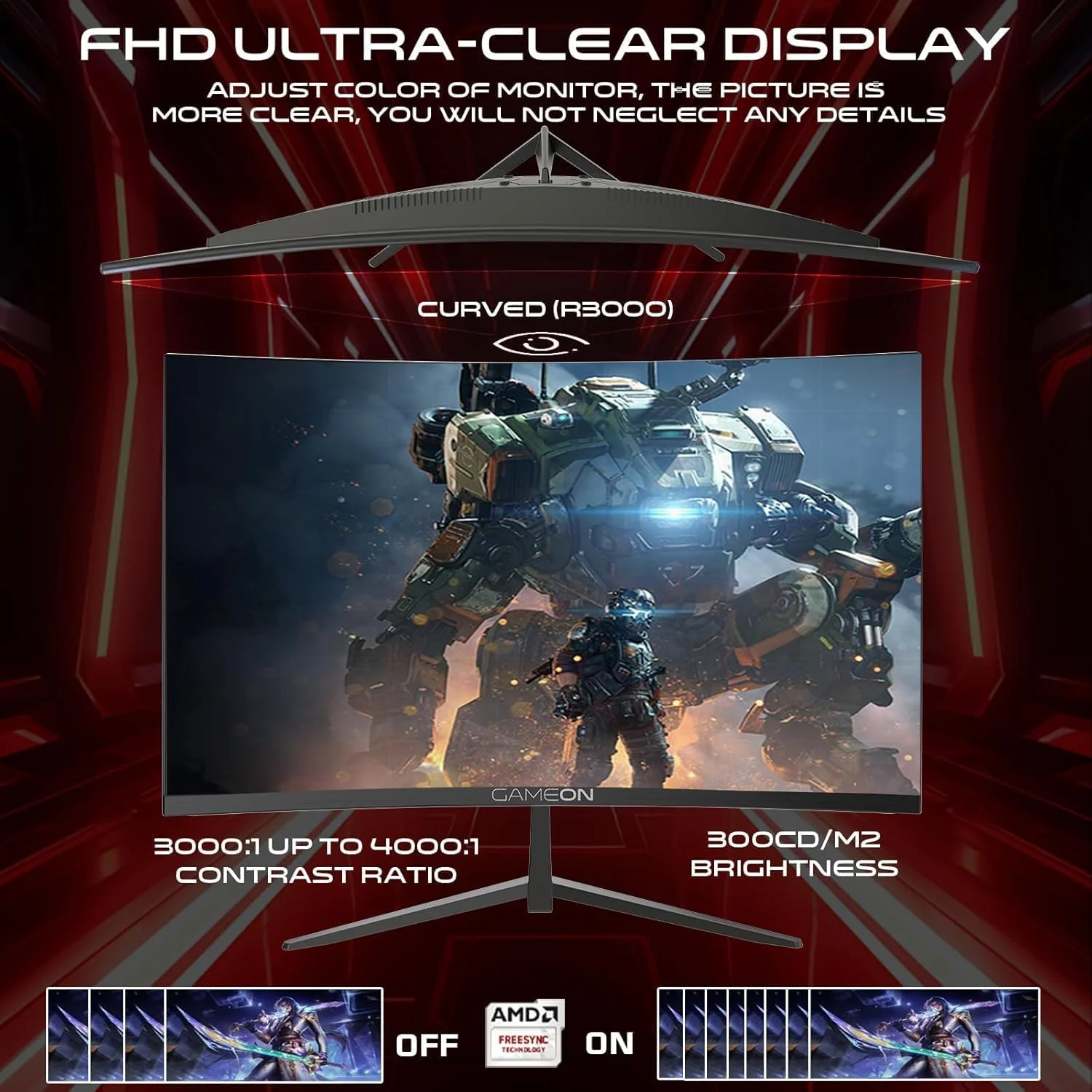 مانیتور گیمینگ خمیده 27 اینچی سری پرو گیم‌آن مدل GOC27F180VA، پنل VA سریع FHD با رزولوشن 1920x1080p، نرخ تازه‌سازی 180 هرتز، زمان پاسخ‌گویی 0.5 میلی‌ثانیه، HDMI 2.1، G-Sync و Freesync، دارای نشانه‌گر هدف، بلندگوهای داخلی، پشتیبانی از HDR، PS5، VRR