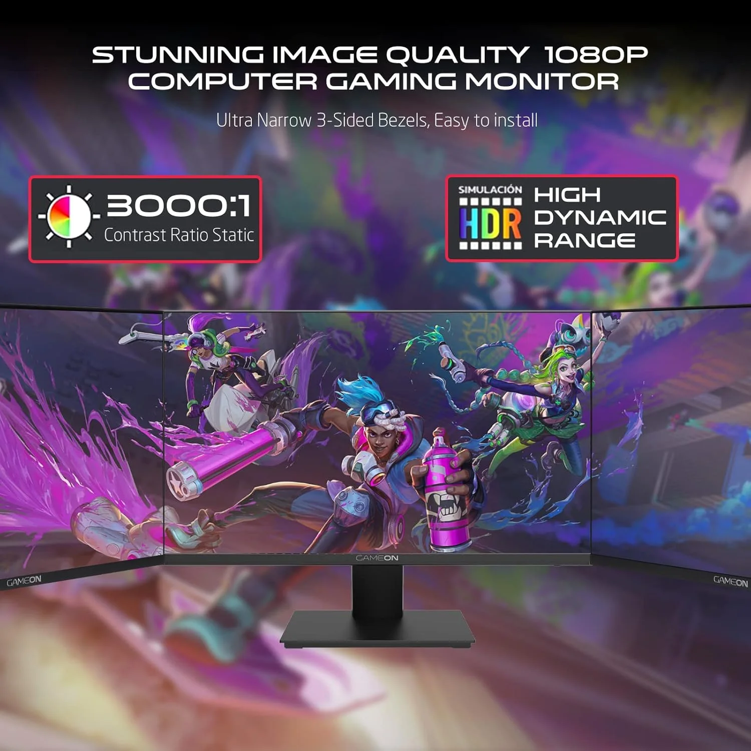 مانیتور 22 اینچ گیم‌آن، Full HD 1920x1080p HDMI و VGA با قابلیت تنظیم شیب ارگونومیک، فناوری محافظت از چشم با فیلتر نور آبی و ضد انعکاس، Adaptive-Sync و بلندگوهای داخلی