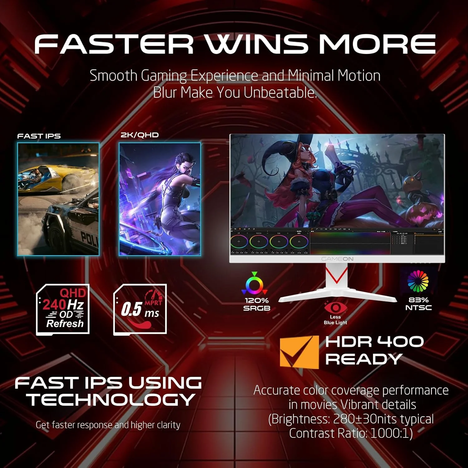 مانیتور گیمینگ 27 اینچی سفید رنگ گیمون مدل GOAD27QHD240IPS از سری Dominator، رزولوشن QHD 2560x1440، نرخ نوسازی 240 هرتز (اورکلاک)، زمان پاسخگویی 0.5 میلیثانیه، پنل Fast IPS، HDR400، FreeSync/G-Sync، HDMI 2.1، سازگار با کنسول مانیتور گیمینگ 27 اینچی سفید رنگ گیمون مدل GOAD27QHD240IPS از سری Dominator، رزولوشن QHD 2560x1440، نرخ نوسازی 240 هرتز (اورکلاک)، زمان پاسخگویی 0.5 میلیثانیه، پنل Fast IPS، HDR400، FreeSync/G-Sync، HDMI 2.1، سازگار با کنسول