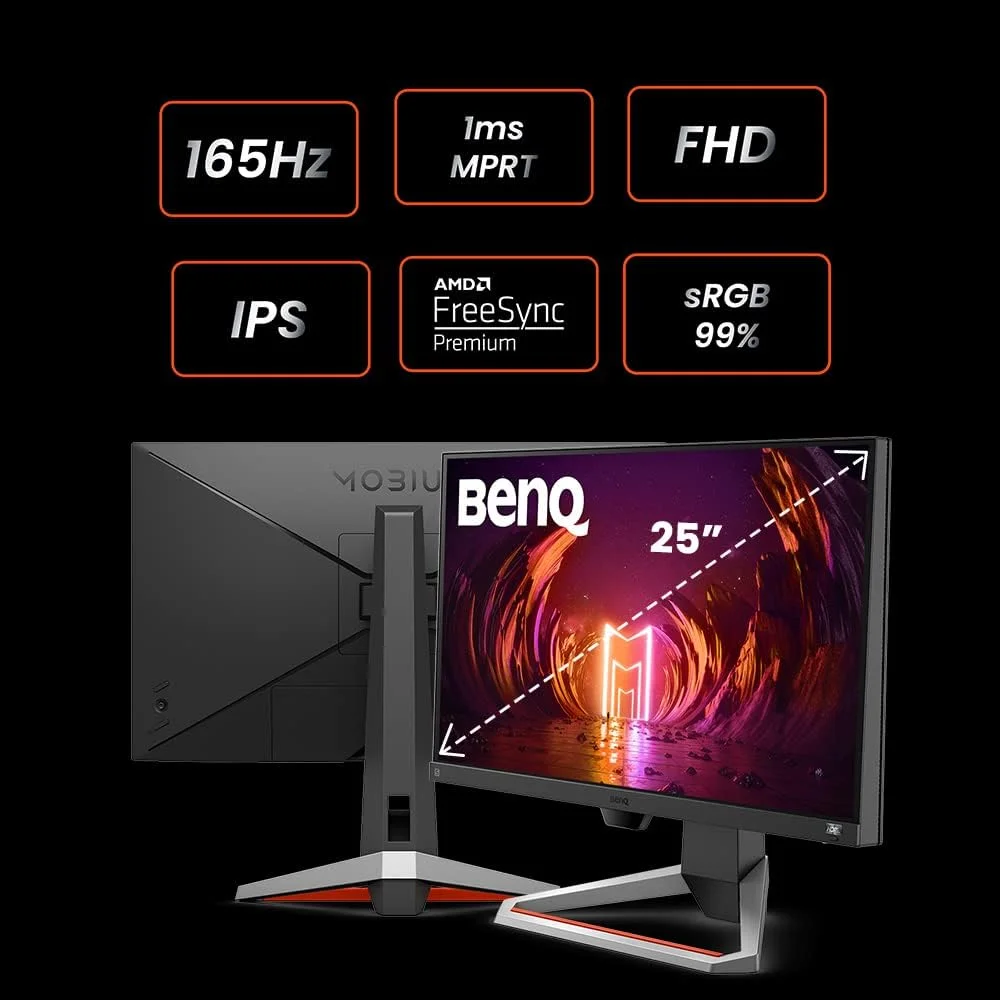 مانیتور گیمینگ 25 اینچی بنکیو MOBIUZ EX2510S FHD 1080p با نرخ تازه سازی 165 هرتز و زمان پاسخگویی 1 میلی ثانیه | پنل IPS | فناوری HDRi | پوشش 99% sRGB | بهینه ساز رنگ | فناوری محافظت از چشم | FreeSync | قابلیت تنظیم ارتفاع، چرخش و شیب | بلندگو | DisplayPort | HDMI