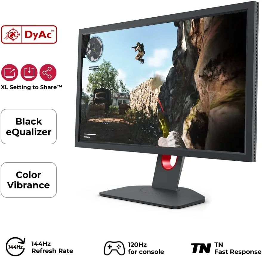 مانیتور گیمینگ ۲۴ اینچی BenQ Zowie XL2411K با نرخ نوسازی ۱۴۴ هرتز، زمان پاسخگویی ۱ میلی‌ثانیه، کیفیت FHD، قابلیت تنظیم ارتفاع، دارای پورت‌های DP و HDMI، فناوری DyAc برای کنترل پس‌زدگی، Black eQualizer و Color Vibrance، سازگار با نرخ نوسازی ۱۲۰ هرتز برای PS5 و Xbox Series X