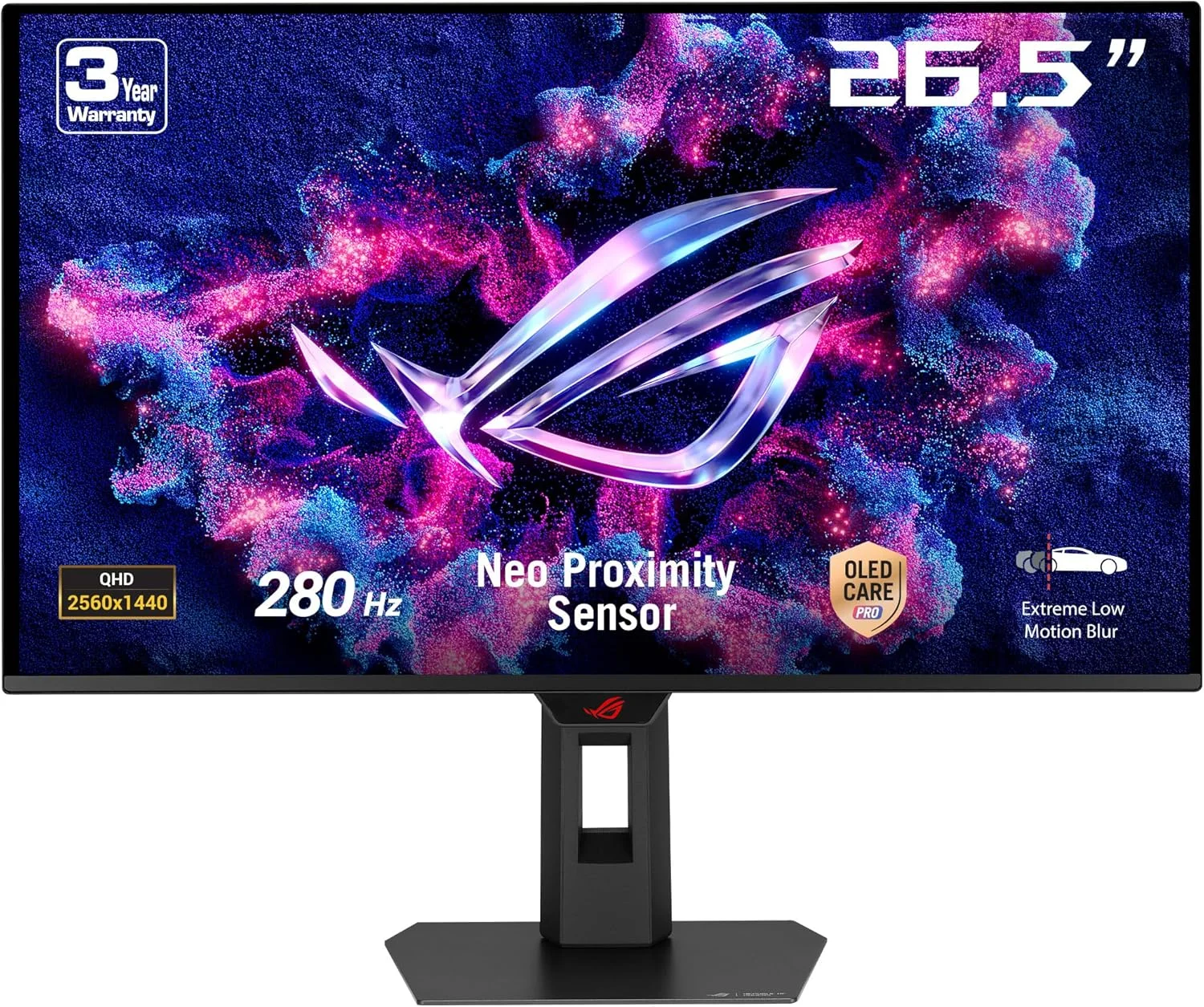مانیتور گیمینگ 27 اینچی ایسوس ROG Strix OLED XG27ACDMS، 280 هرتز، 0.03 میلی‌ثانیه، هیت سینک سفارشی، حسگر مجاورتی Neo، روشنایی یکنواخت، سازگار با G-SYNC - مشکی