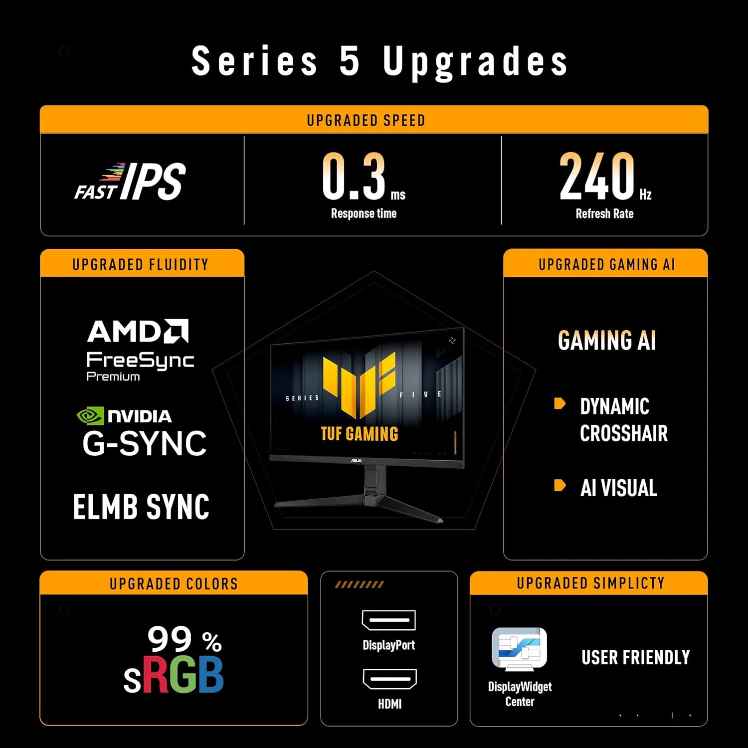 مانیتور گیمینگ 27 اینچی ASUS TUF Gaming Series 5 VG279QML5A: پنل Fast-IPS فول اچ دی، 240 هرتز، 0.3 میلیثانیه، سازگار با AMD FreeSync™ Premium، ELMB SYNC، پوشش 99% sRGB، قابلیت تنظیم ارتفاع - مشکی مانیتور گیمینگ 27 اینچی ASUS TUF Gaming Series 5 VG279QML5A: پنل Fast-IPS فول اچ دی، 240 هرتز، 0.3 میلیثانیه، سازگار با AMD FreeSync™ Premium، ELMB SYNC، پوشش 99% sRGB، قابلیت تنظیم ارتفاع - مشکی