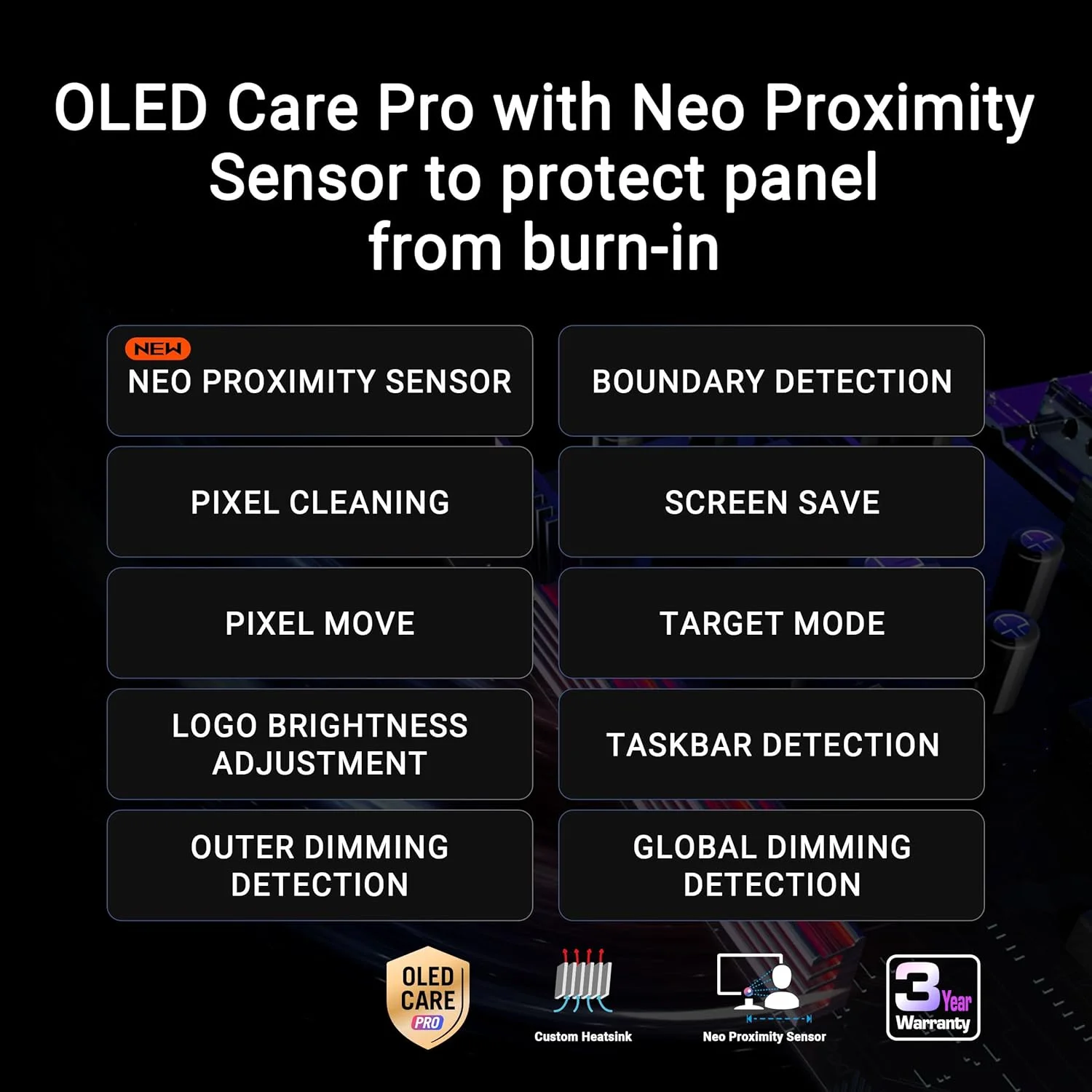 مانیتور گیمینگ 27 اینچی ایسوس ROG Strix OLED XG27ACDMS، 280 هرتز، 0.03 میلی‌ثانیه، هیت سینک سفارشی، حسگر مجاورتی Neo، روشنایی یکنواخت، سازگار با G-SYNC - مشکی