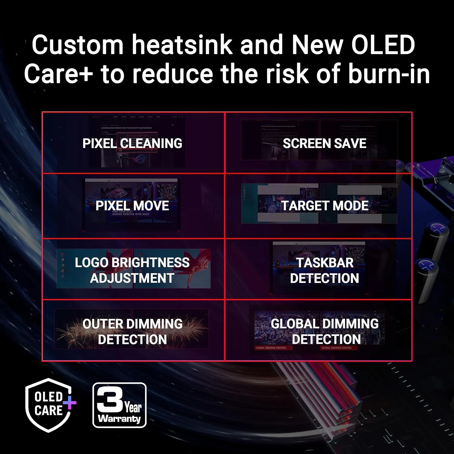 مانیتور گیمینگ 27 اینچی OLED ایسوس ROG Strix مدل (XG27ACDNG) - QD-OLED، QHD (2560 x 1440)، 360 هرتز، 0.03 میلی‌ثانیه، هیت سینک سفارشی، OLED Care+، سازگار با G-SYNC، پوشش 99% DCI-P3، DisplayWidget، گیمینگ هوش مصنوعی، 3 سال 