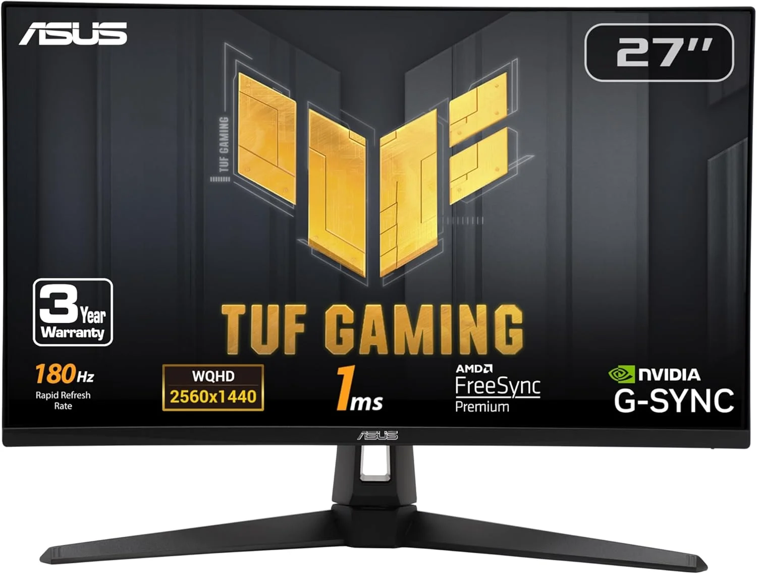 مانیتور گیمینگ 27 اینچی ایسوس مدل TUF Gaming VG27AQ3A - QHD (2560 x 1440)، 180 هرتز، 1 میلی‌ثانیه، Fast IPS، پوشش 130% sRGB، تکنولوژی Extreme Low Motion Blur