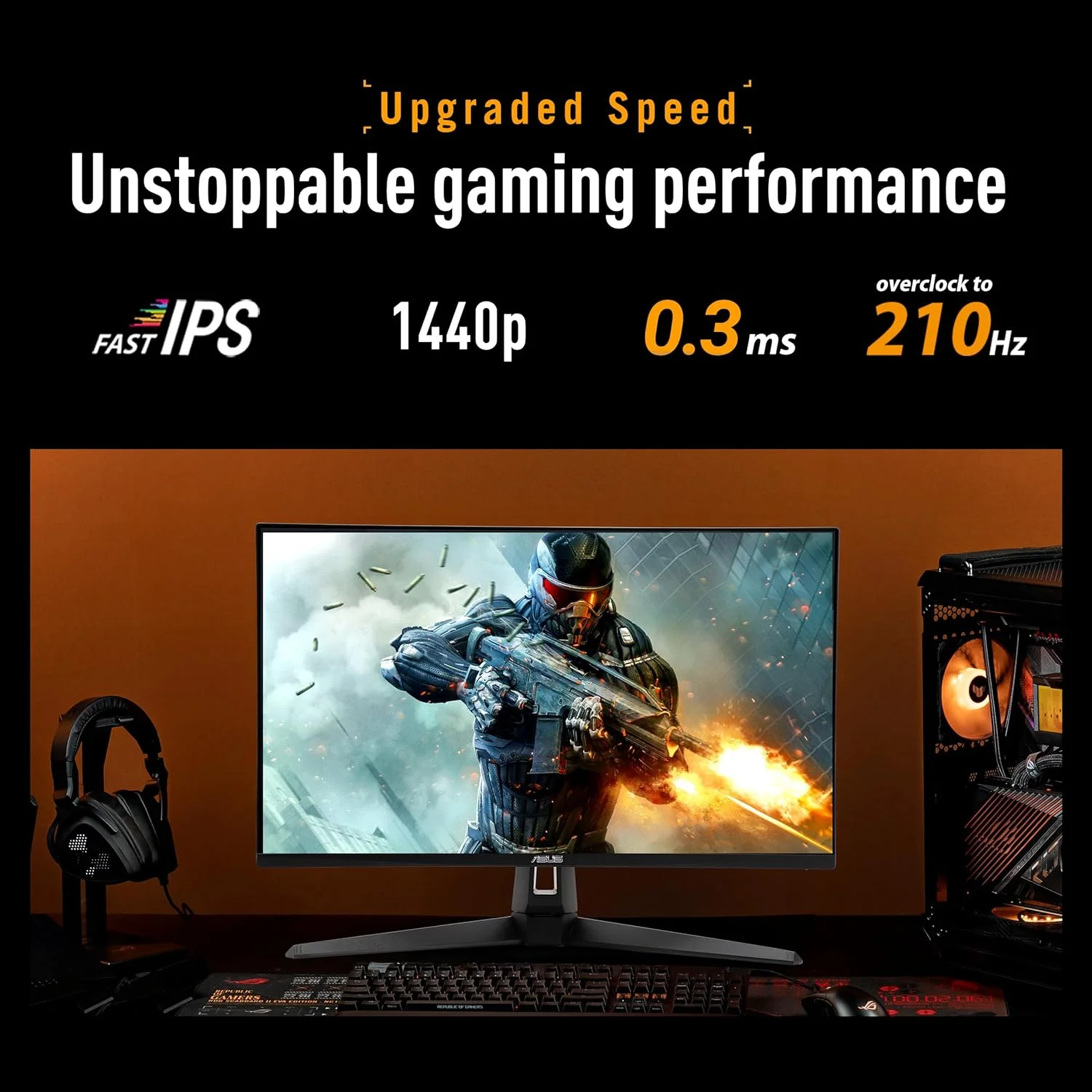مانیتور گیمینگ 27 اینچی ایسوس TUF Gaming VG27AQ5A: QHD (2560x1440)، 210 هرتز (OC)، پنل IPS سریع، ELMB SYNC، زمان پاسخگویی 0.3 میلی‌ثانیه (حداقل)، بلندگوی استریو، DisplayWidget Center، هوش مصنوعی گیمینگ - مشکی