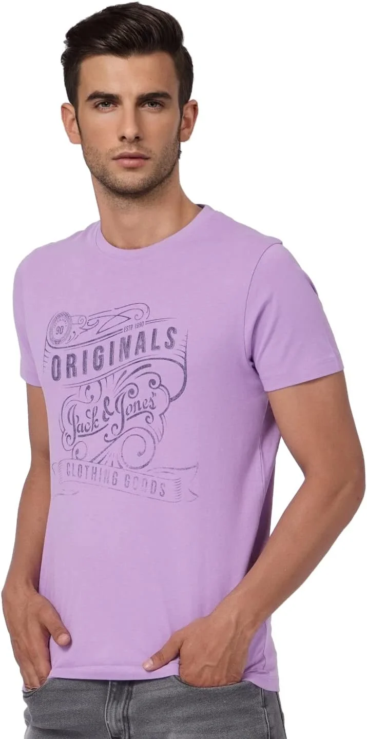 تی شرت مردانه جک اند جونز با طرح چاپی و برش اسلیم فیت