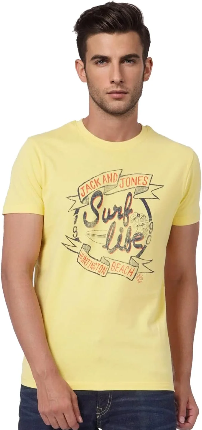 تی شرت مردانه طرح دار اسلیم فیت جک اند جونز مدل 12221505