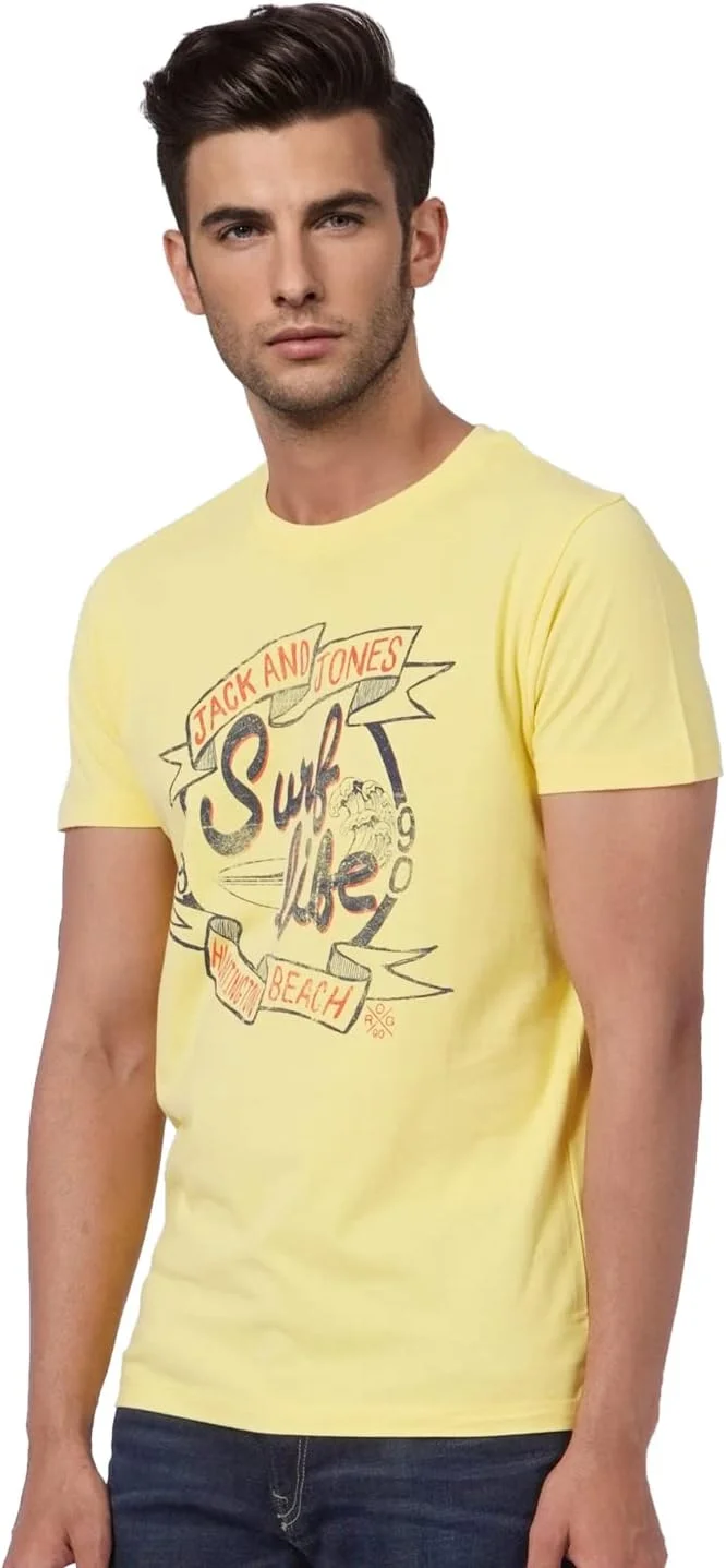 تی شرت مردانه طرح دار اسلیم فیت جک اند جونز مدل 12221505