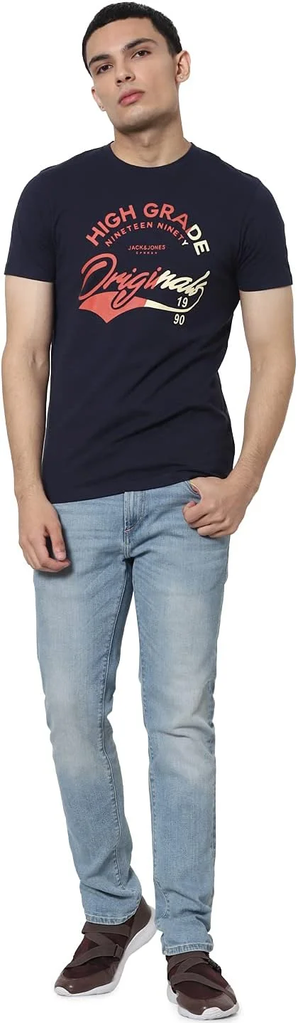 Jack & Jones Men Slim Fit Blue T-Shirt