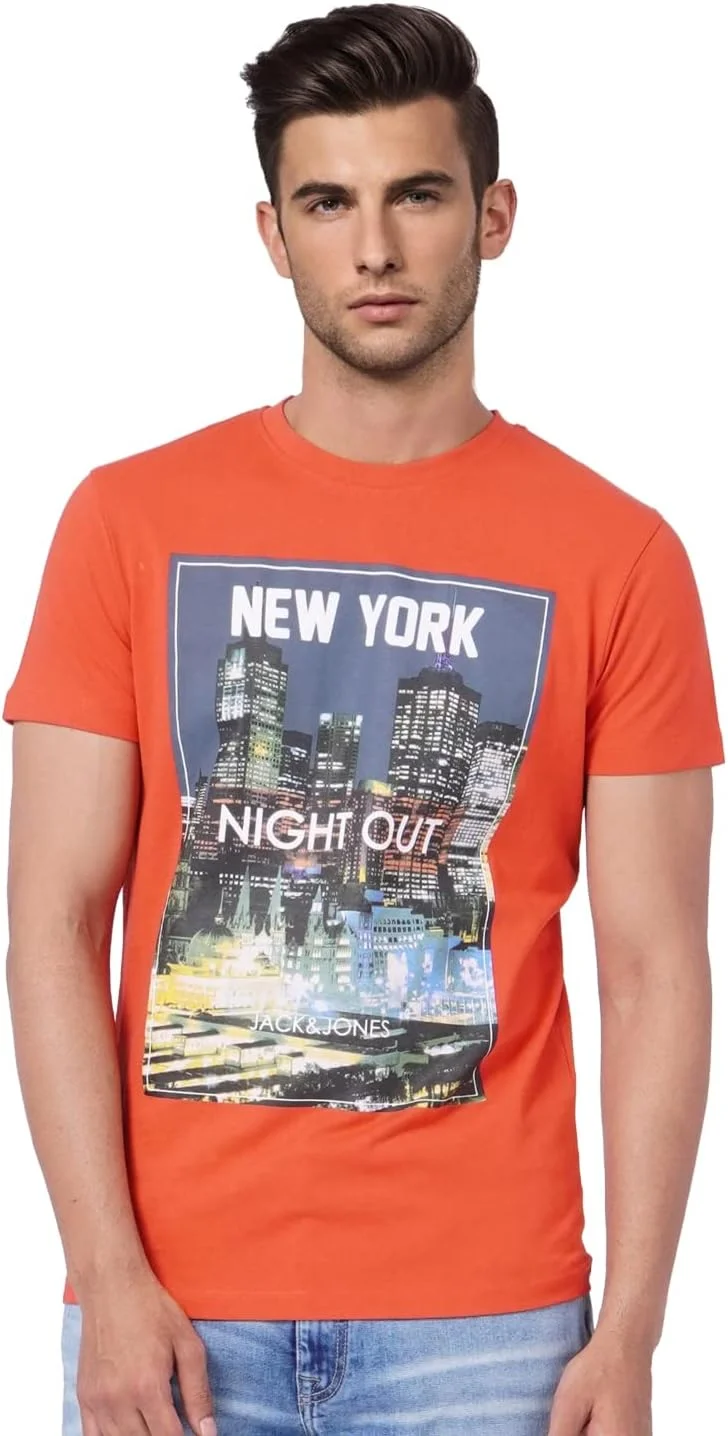تی شرت مردانه جک اند جونز با طرح چاپی و برش اسلیم فیت