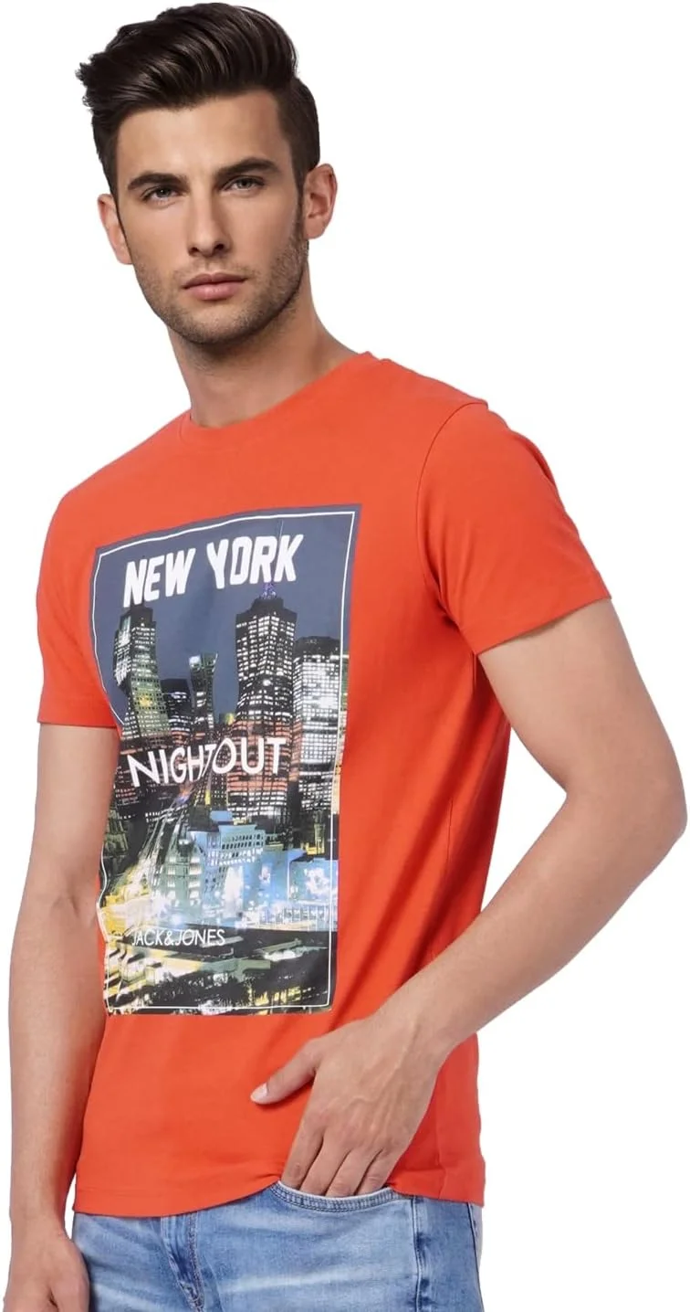 تی شرت مردانه جک اند جونز با طرح چاپی و برش اسلیم فیت