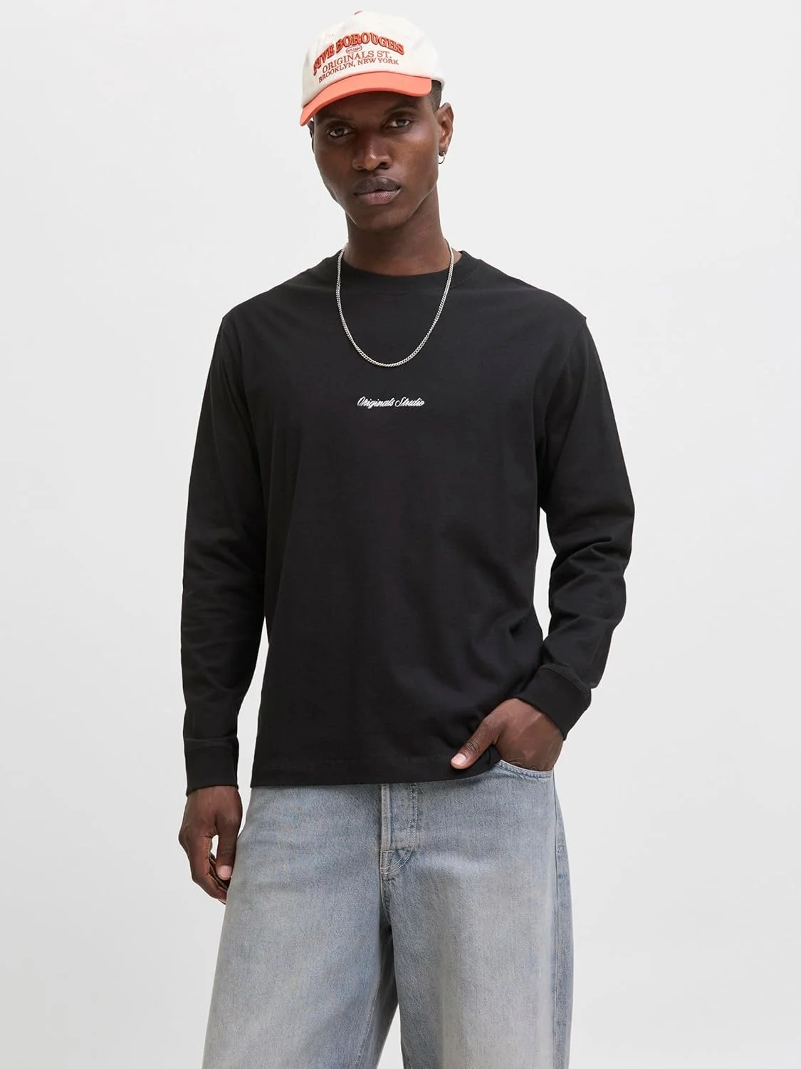 تی شرت آستین بلند یقه گرد مردانه جک اند جونز مدل Jornorrebro Emb (تک عددی)