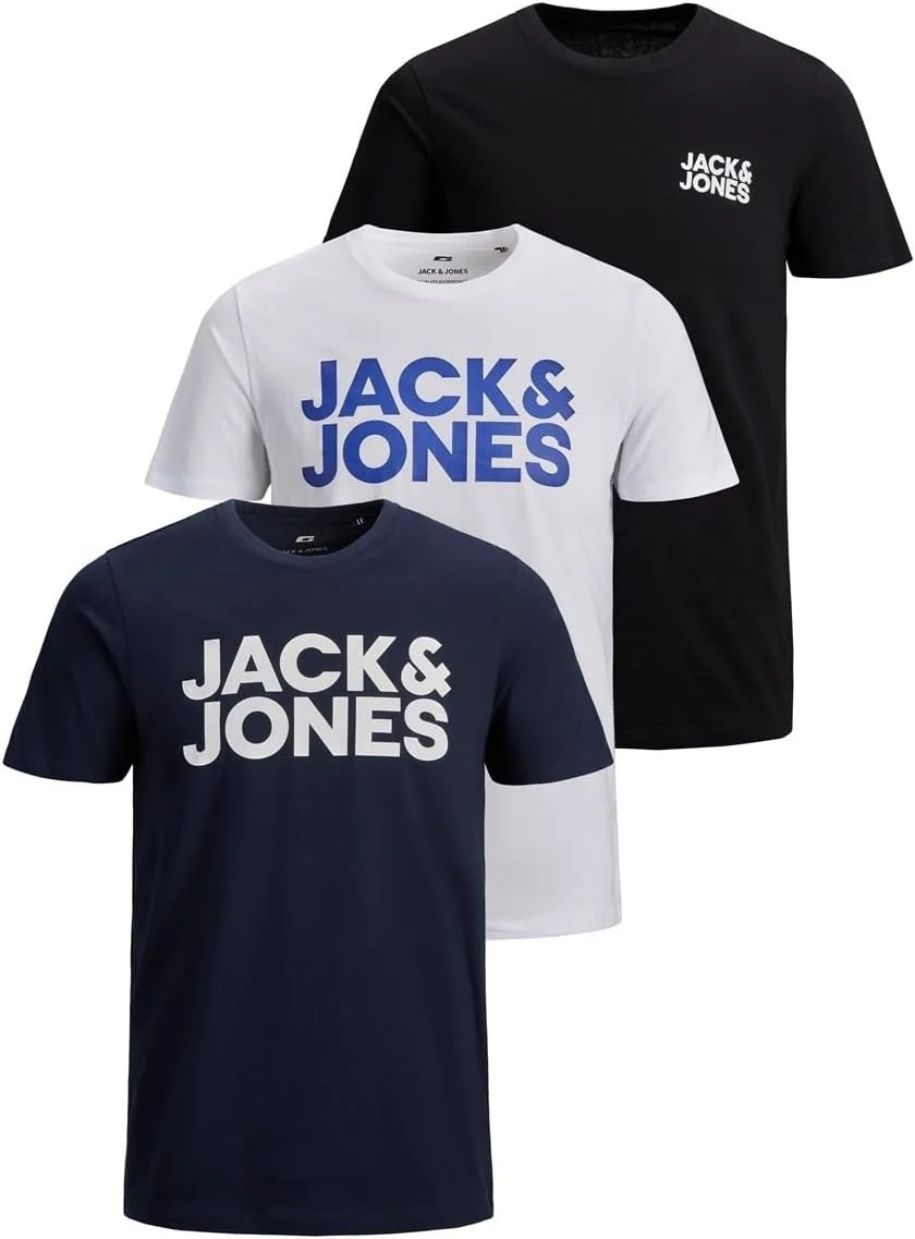 تی شرت مردانه جک اند جونز 3 عددی با لوگو (بسته 3 تایی)