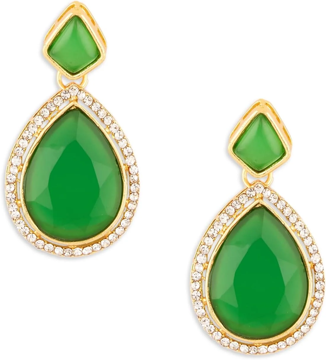 گوشواره آویز نگین دار زنانه با سنگ سبز و الماس اتریشی - ZPFK18073 گوشواره آویز نگین دار زنانه با سنگ سبز و الماس اتریشی - ZPFK18073