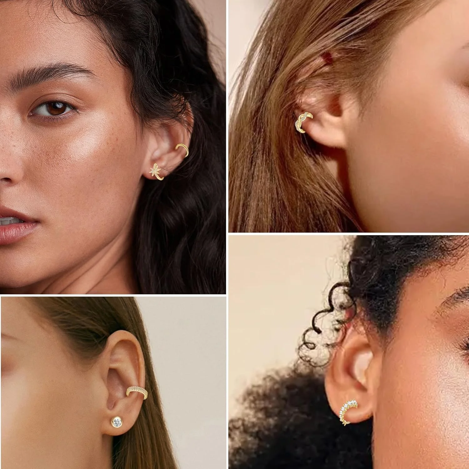 ست گیره گوش زنانه 9 عددی - روکش طلای 14 عیار، گوشواره های غضروفی بدون سوراخ، ست گوشواره های حلقه ای فیک قابل تنظیم، گیره گوش برنجی سبک وزن برای استفاده روزانه و مهمانی ست گیره گوش زنانه 9 عددی - روکش طلای 14 عیار، گوشواره های غضروفی بدون سوراخ، ست گوشواره های حلقه ای فیک قابل تنظیم، گیره گوش برنجی سبک وزن برای استفاده روزانه و مهمانی