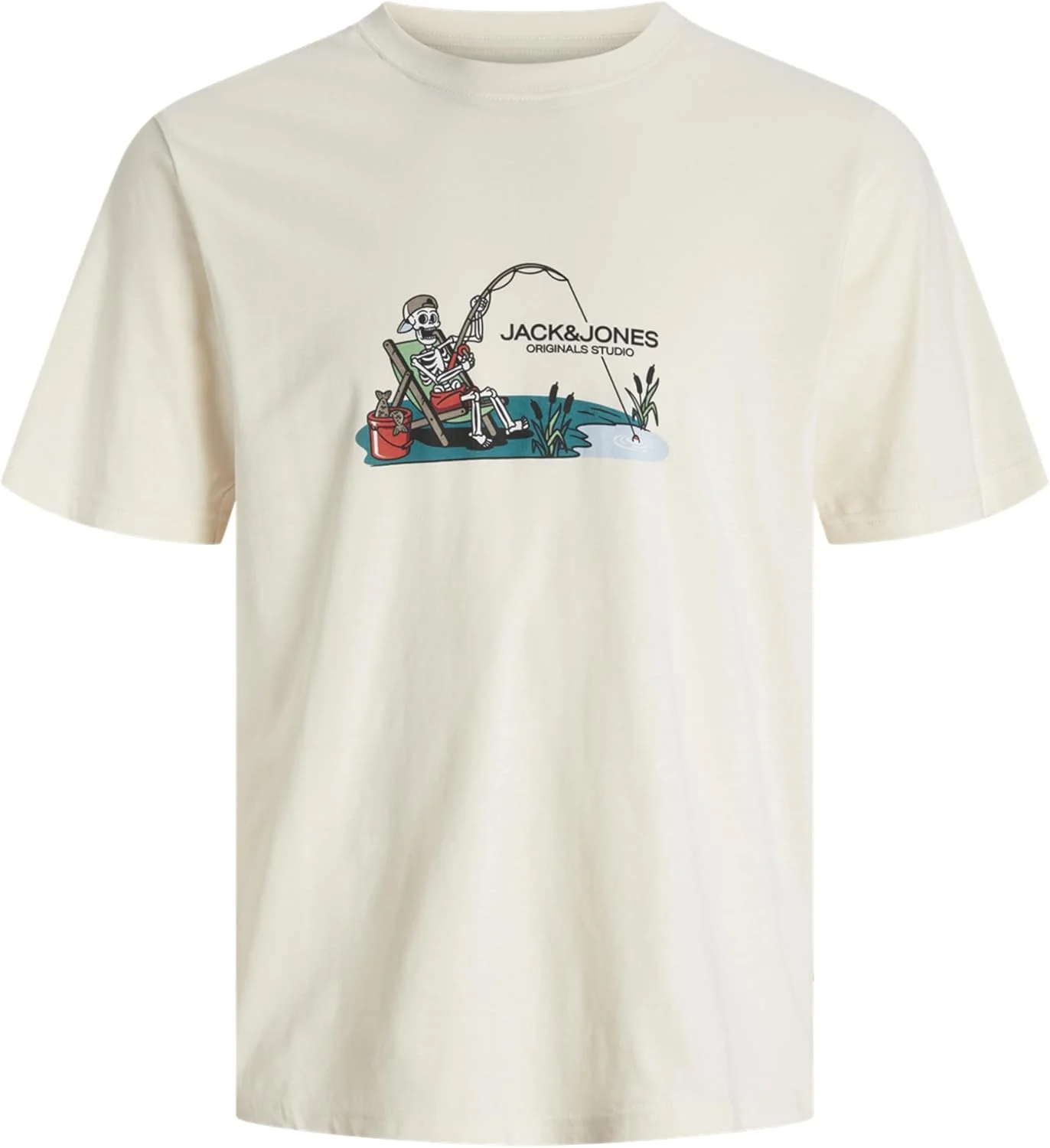 تی شرت یقه گرد مردانه جک اند جونز مدل Jorskull Nature آستین کوتاه (تک عددی)