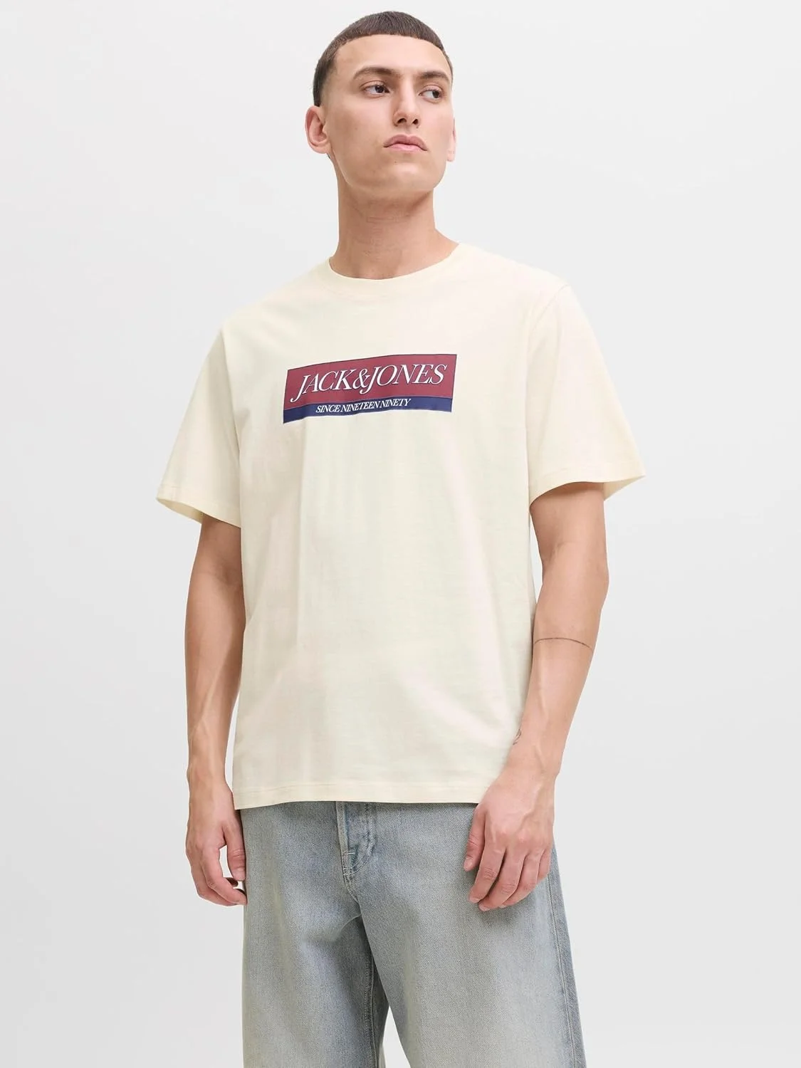 تی شرت مردانه جک اند جونز مدل Jorinwood Block Branding Tee Ss Cn (بسته 1 عددی)