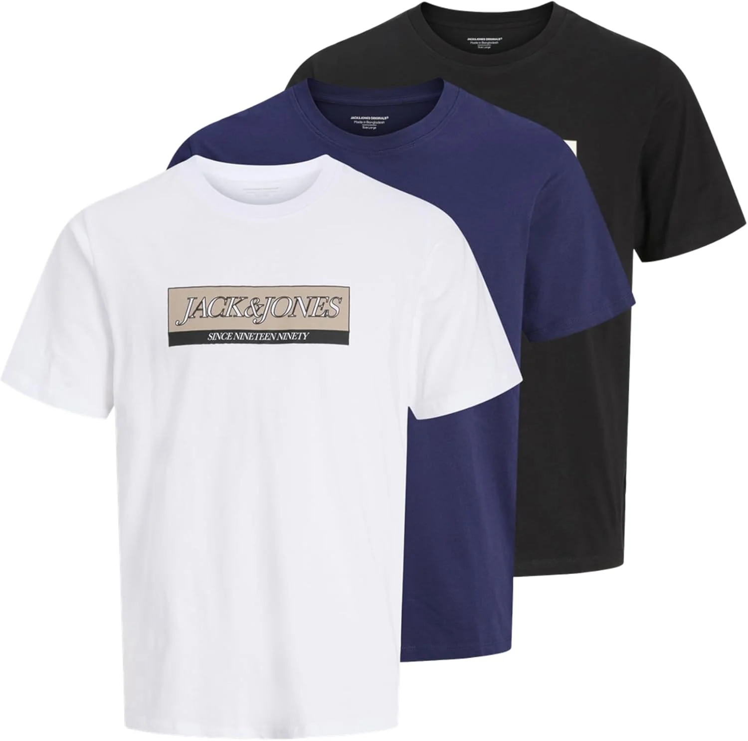 تی شرت مردانه جک اند جونز مدل Jorinwood Block Branding Tee Ss Cn3pk Mp (بسته 3 عددی)