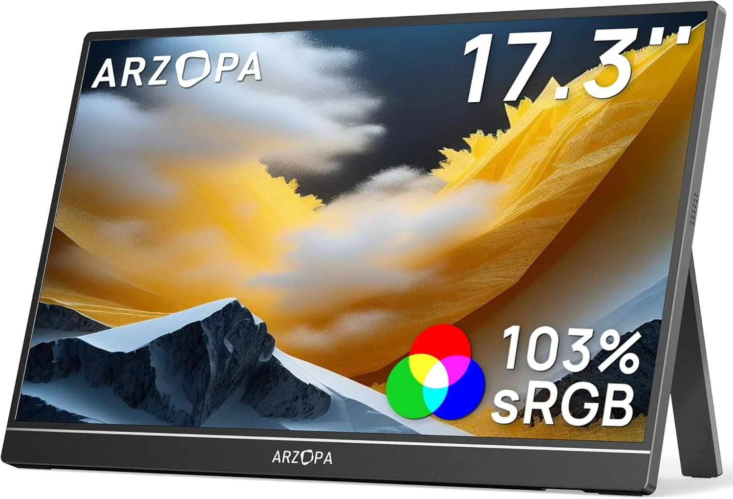مانیتور قابل حمل 17.3 اینچی ARZOPA، مانیتور گیمینگ IPS با کیفیت 1080P FHD و پوشش 103% sRGB، دارای پایه داخلی، پورت های HDMI و USB C، صفحه نمایش خارجی برای کامپیوتر، مک، تلفن، ایکس باکس و PS5 - مدل A1M