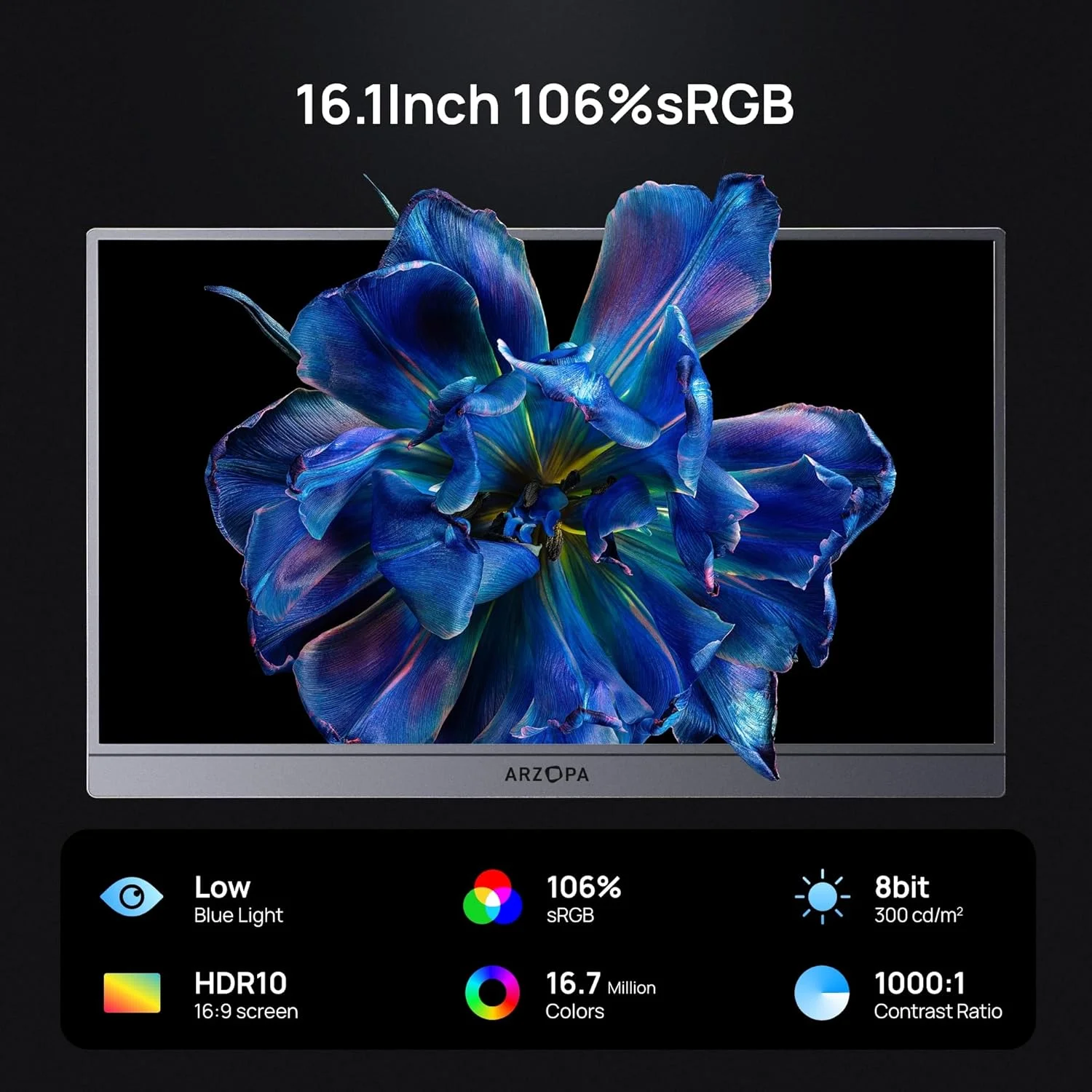 مانیتور گیمینگ قابل حمل ARZOPA 16.1 اینچی 144 هرتز، 106% sRGB 1080P FHD با پایه، فوق العاده باریک، محافظت از چشم، صفحه نمایش دوم خارجی برای لپ تاپ، کامپیوتر، PS5، مک، Xbox-Z1FC خاکستری