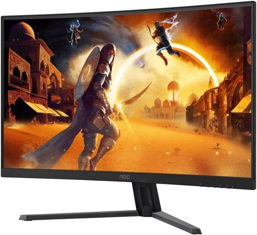 مانیتور گیمینگ خمیده AOC CQ32G4E سایز 32 اینچ Fast VA (1500R)، رزولوشن QHD 2560×1440، نرخ بروزرسانی 180 هرتز، زمان پاسخگویی 0.5 میلی‌ثانیه (MPRT)، HDR10، دارای HDMI 2.0 x1، DisplayPort 1.4 x 1، Adaptive Sync، پایه قابل تنظیم.