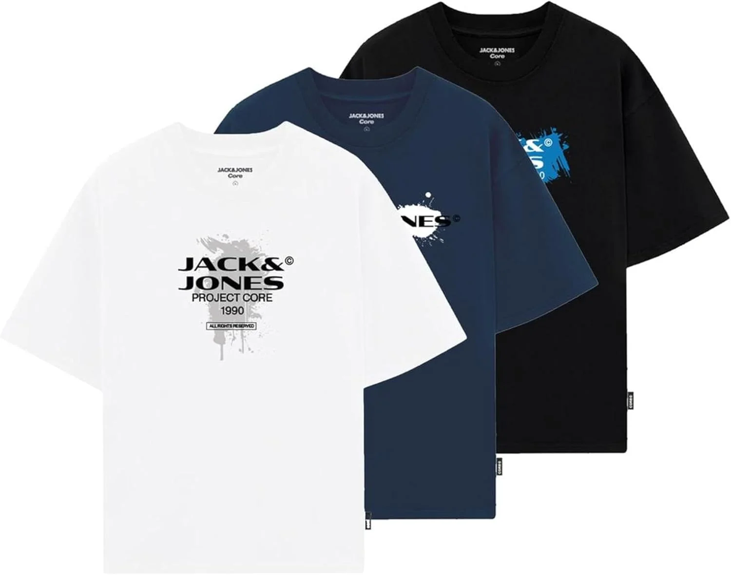 تی شرت یقه گرد آستین کوتاه مردانه جک اند جونز مدل Jcocondor بسته 3 عددی