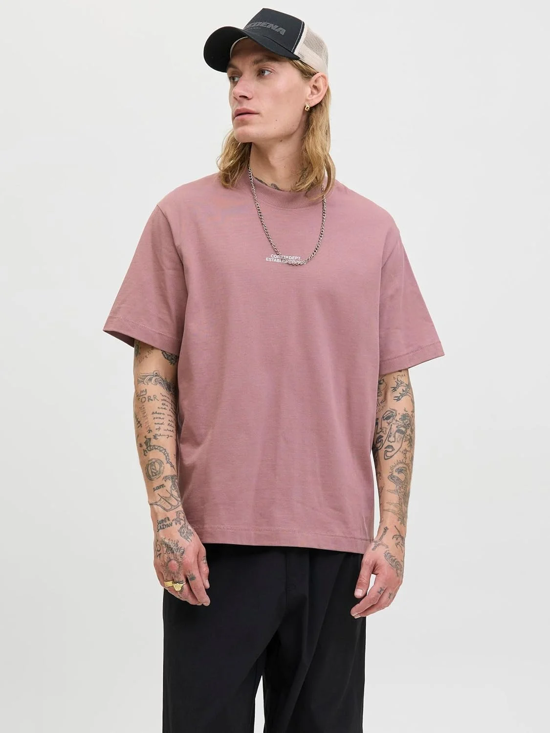 تی شرت یقه گرد مردانه جک اند جونز مدل Jcocover Script Back (تک عددی)