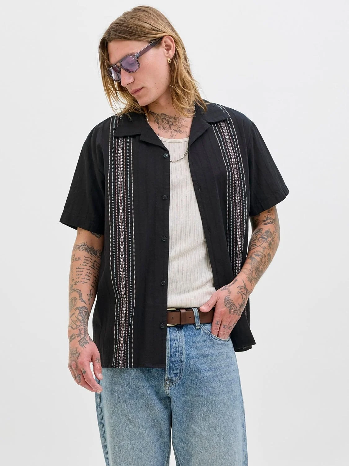 پیراهن مردانه جک اند جونز مدل Jortavira Emb Shirt Ss (تک عددی)