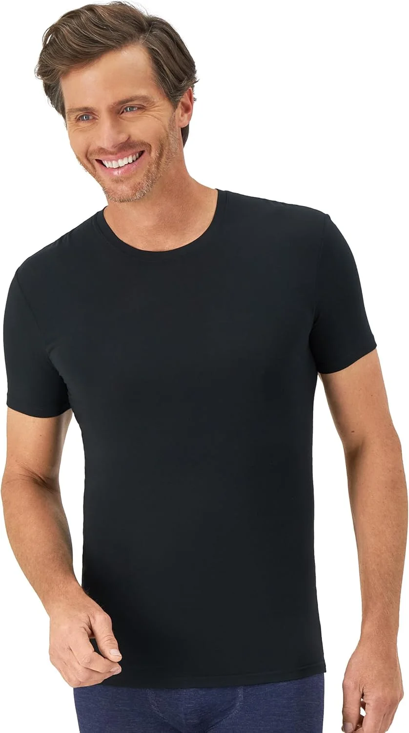 تی‌شرت زیر مردانه Hanes Stay Tucked، تی شرت یقه گرد Perfect Flex، تی شرت زیر مشکی (بسته 1 عددی)