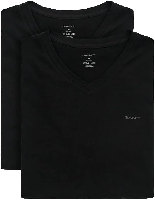تی شرت یقه هفت مردانه GANT، بسته 2 عددی، لباس زیر، مشکی، استاندارد (بسته 2 عددی)