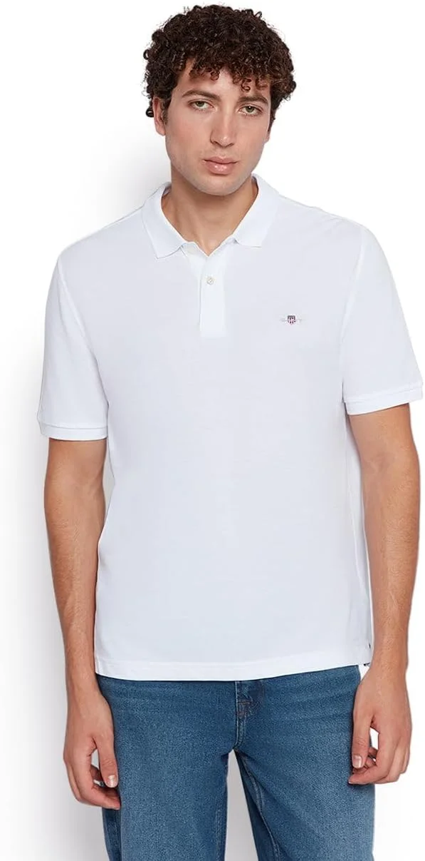 پولوشرت آستین کوتاه مردانه GANT با لوگوی سپر، تهیه شده از پنبه پیکوئه