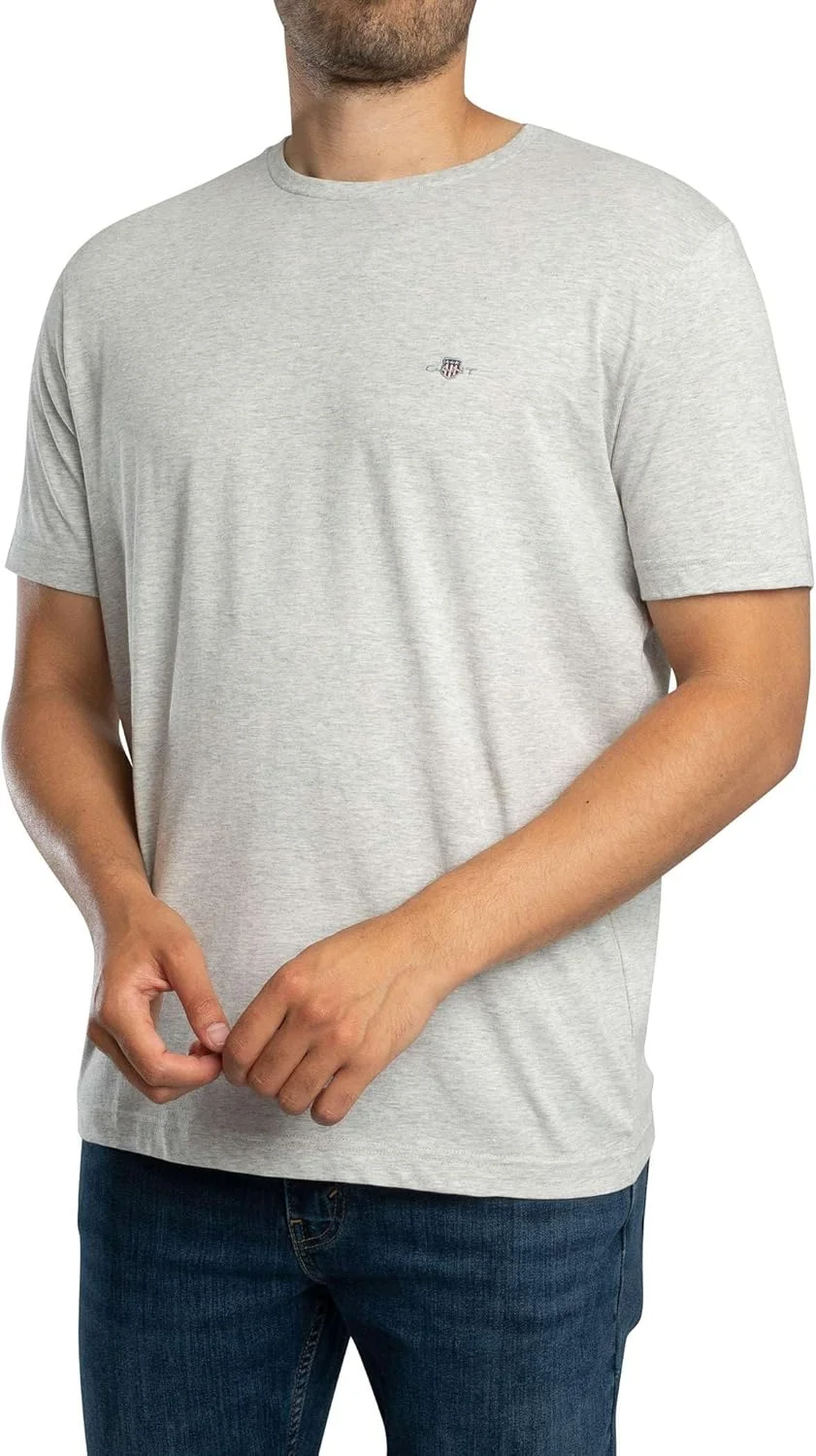 تی شرت مردانه یقه گرد با لوگوی گانت، طوسی ابری ملانژ