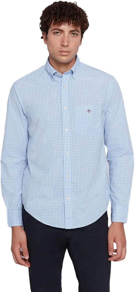 پیراهن مردانه GANT با طرح چهارخانه ریز و جنس پاپلین نخی، برش معمولی