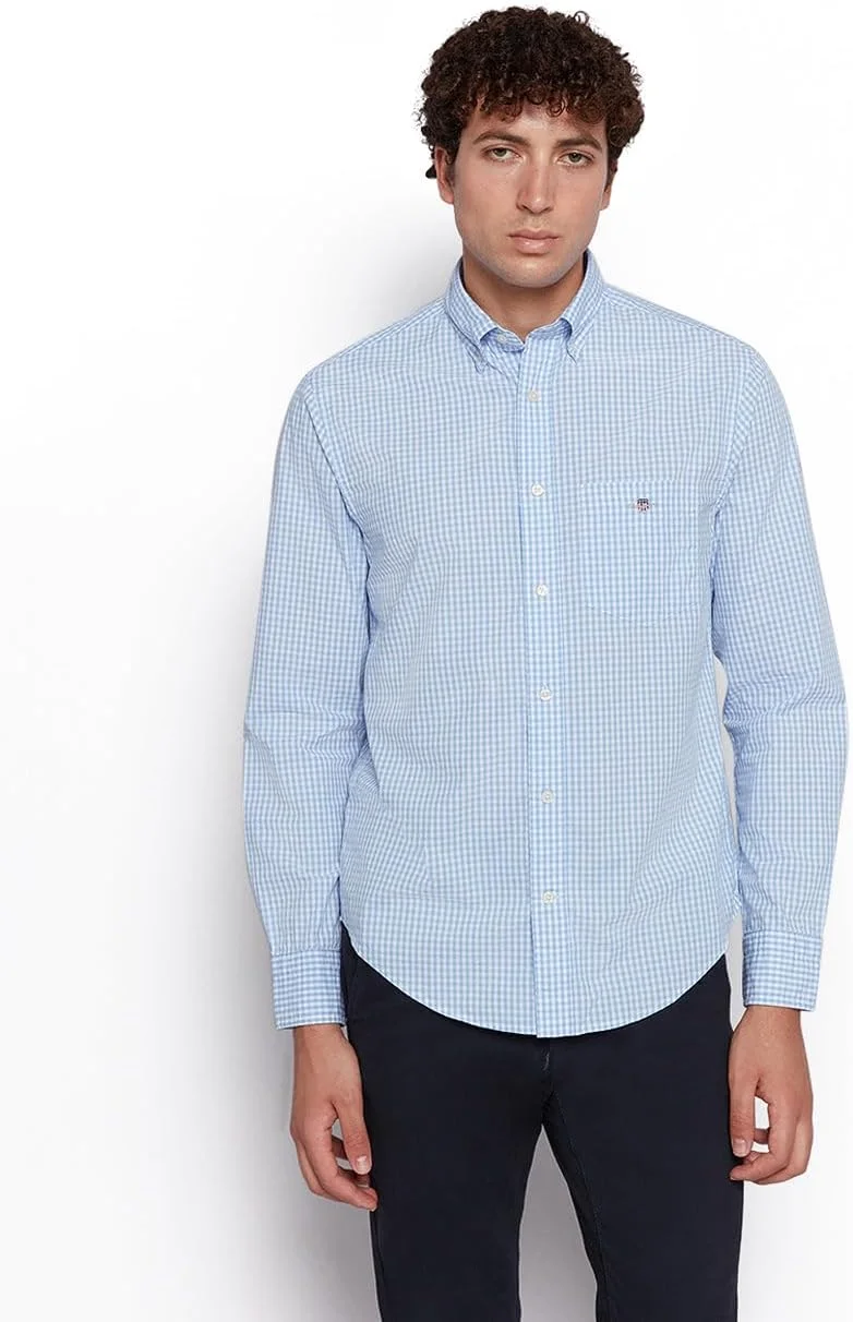 پیراهن مردانه GANT با طرح چهارخانه ریز و جنس پاپلین نخی، برش معمولی