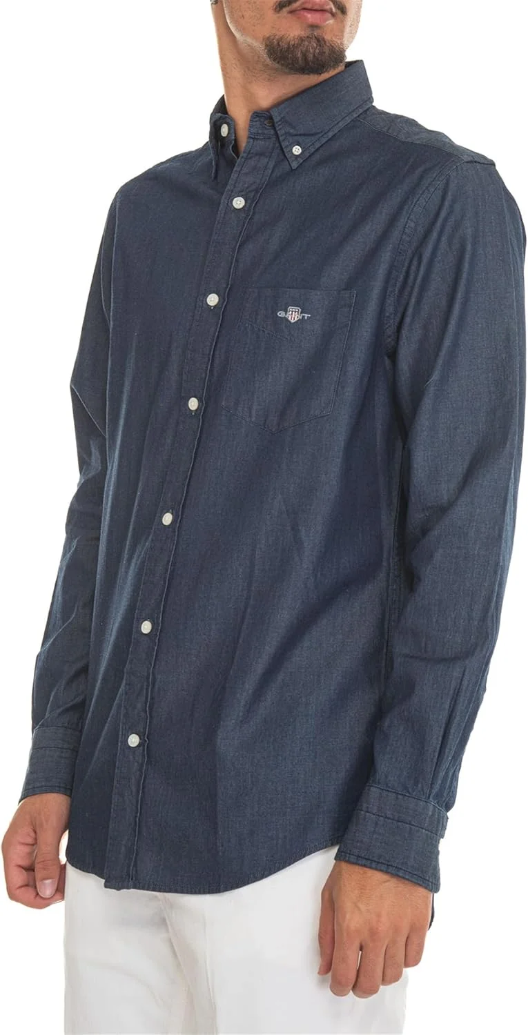 پیراهن مردانه گنت مدل 3000400-980 با برش معمولی، رنگ نیلی