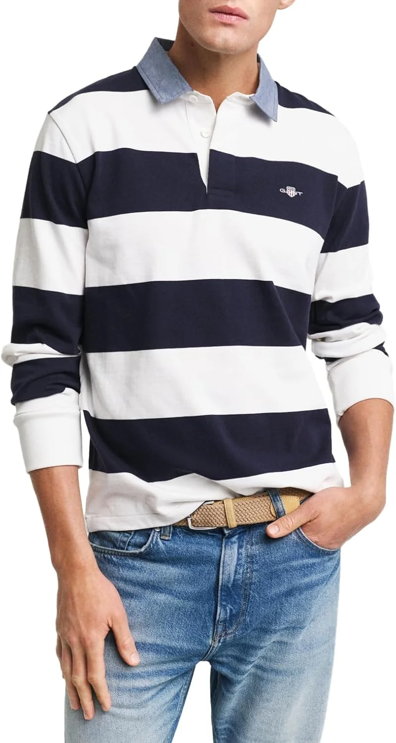 پیراهن مردانه راه راه سنگین راگبی شمبری GANT