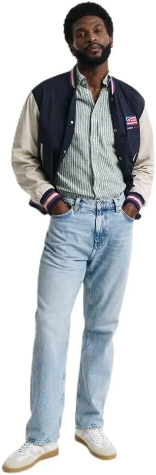 پیراهن آستین کوتاه راه راه مردانه گنت، جنس کتان و پنبه، مدل رگولار