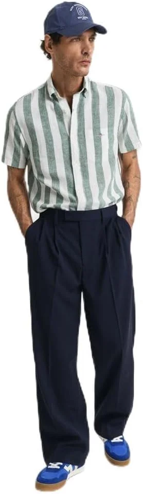 پیراهن آستین کوتاه مردانه گنت، راه راه، جنس کتان و پنبه