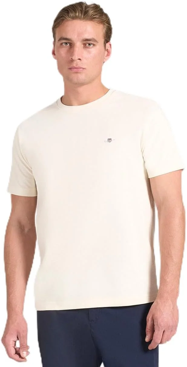 تی شرت آستین کوتاه بافت دار مردانه GANT مدل 2003304-130 (سفید)