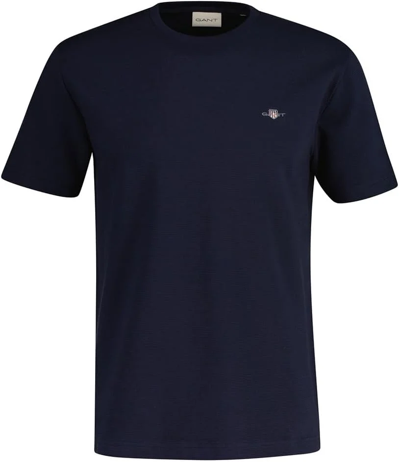 تی شرت آستین کوتاه بافت دار مردانه GANT مدل 2003304-433 (آبی سرمه ای)