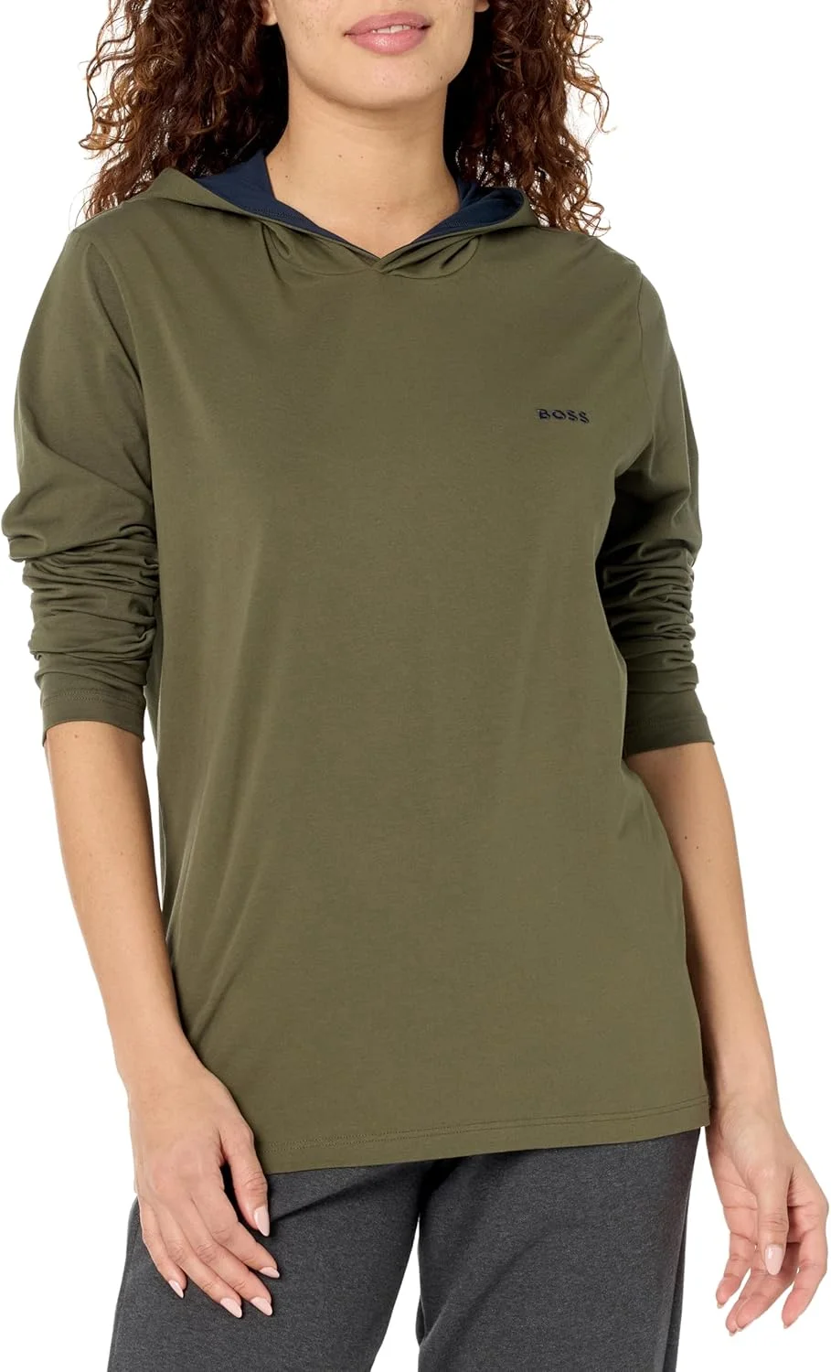 تی شرت آستین بلند زنانه BOSS مدل Mix&match با یقه گرد و جنس نخی