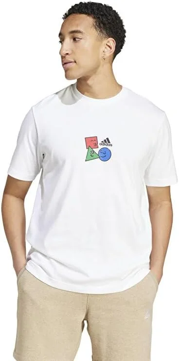 تی شرت گرافیکی مردانه آدیداس با طرح اشکال مثبت، سفید، سایز XXL