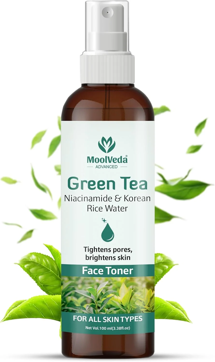 تونر صورت چای سبز، نیاسینامید و آب برنج کره‌ای – تونر آبرسان و روشن کننده صورت برای کوچک کردن منافذ، کنترل چربی و یکدست کردن رنگ پوست – بدون الکل – 100 میلی لیتر