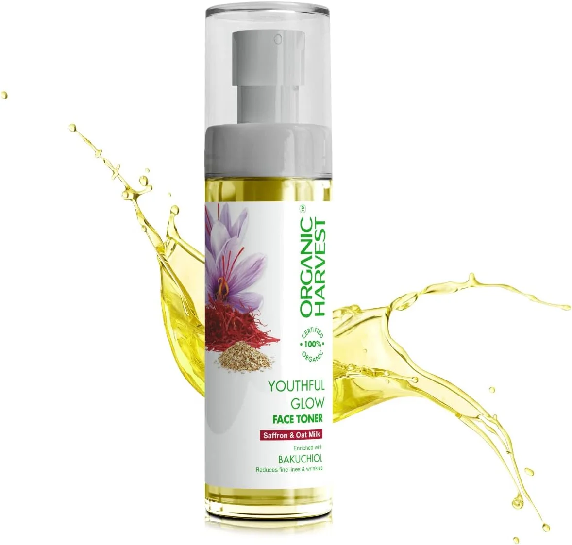 تونر صورت ارگانیک هاروست برای درخشش جوانی: زعفران و شیر جو دوسر، ایده آل برای پوست خشک، کاهش چین و چروک، برای زنان و دختران، 100% ارگانیک تایید شده، بدون پارابن و سولفات - 100 میلی لیتر