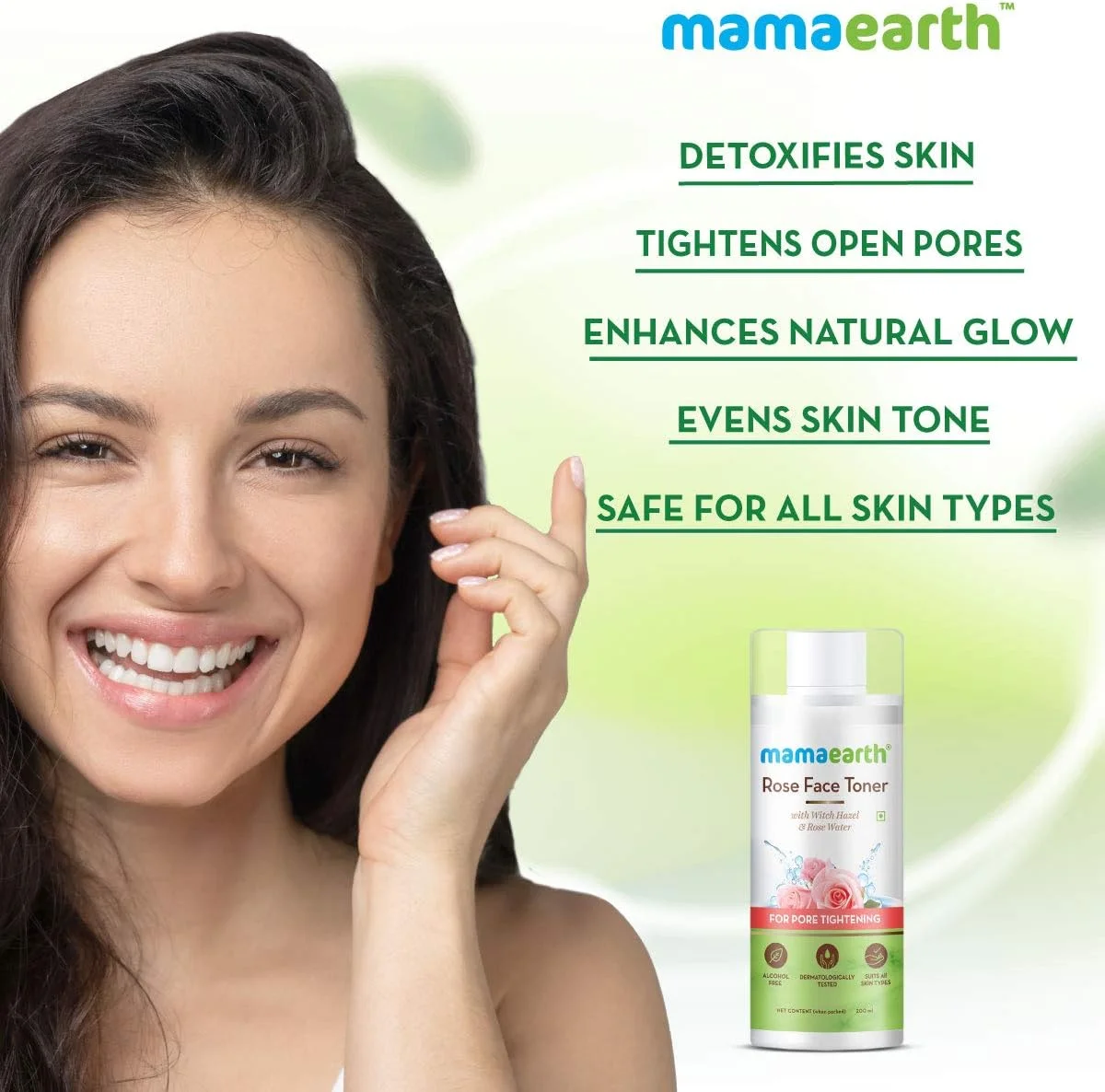 تونر صورت گلاب Mamaearth با فندق افسونگر و گلاب برای کوچک کردن منافذ - 200 میلی لیتر
